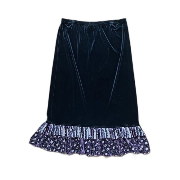 Vintage YOAKUN Double D Ranch Black Velvet Maxi Skirt   Women's Plus Size 1X - Picture 1 of 5